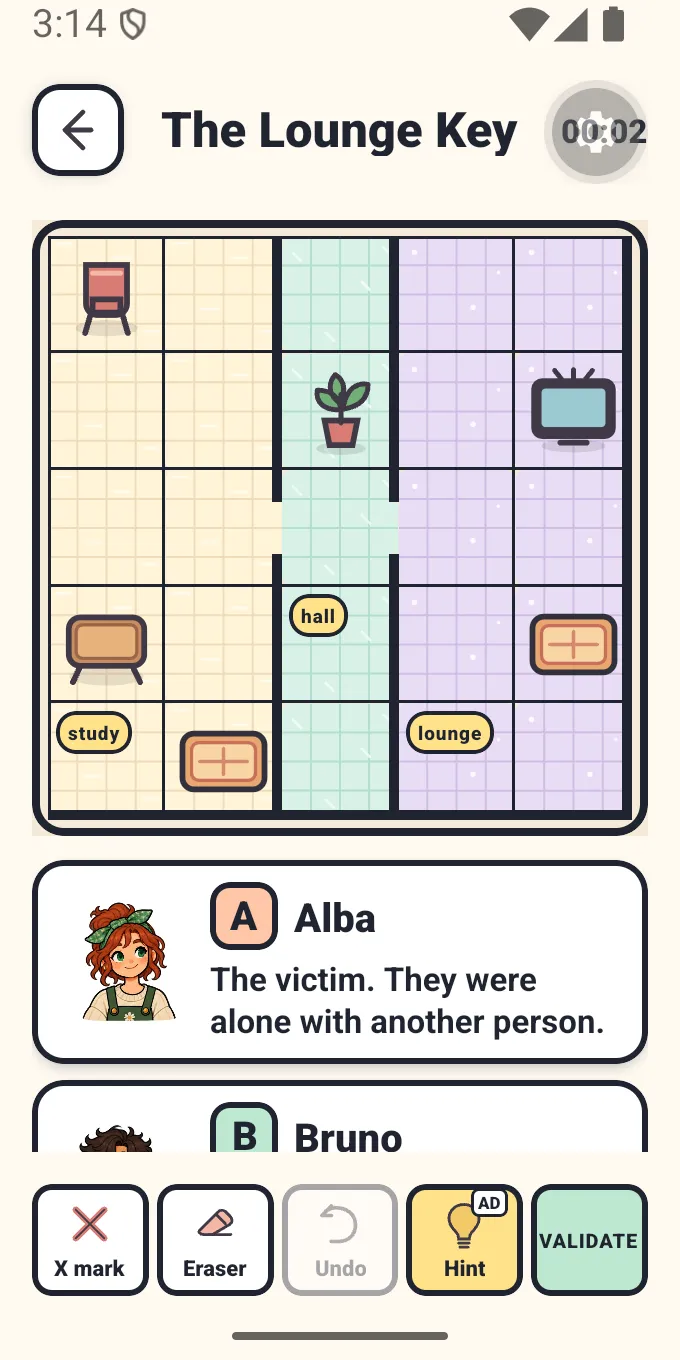 Tablero de juego y tarjetas de personajes de DokuFiles